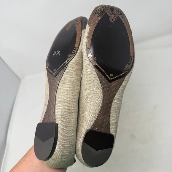 Elie Tahari Linen Canvas & Brown Leather Cap Toe Ballet Flats Size EU 40 - Picture 9 of 11